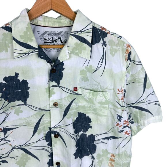 Vintage Quiksilver Hawaiian Shirt Ukiyo-e Japanese Print Green Black Men’s M - Picture 5 of 12